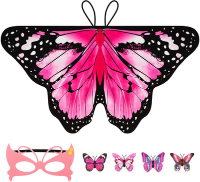 Aomig Feeënvleugels voor kinderen, set vlinders, feeënvleugels, set voor meisjes, met masker, haarspelden, vlindercape, vleugels, prinsessenvleugels, vlinders, elfen, fee, verkleedsets, vlinderkostuum