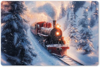Placemats 45x30 cm - Placemat kunststof - 1 stuk - Kersttrein - Sneeuw - Winter - Kerst - Borden onderleggers - Decoratie voor op tafel - Keuken tafeldecoratie accessoires - Vinyl onderlegger - Tafelversiering