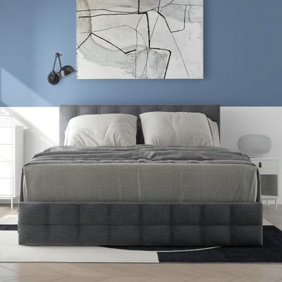 VVBV Gestoffeerd Opbergbed 140x200 cm met Metalen Lattenbodem, Verstelbaar Hoofdbord - Lattenbodem - Metaal/Linnen Grijs