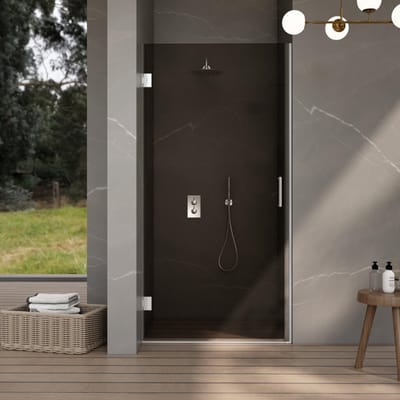 FugaFlow Eccelente Vetro Douchedeur - 60x200cm - scharnieren - deurgreep - vlak - rookglas - Chroom