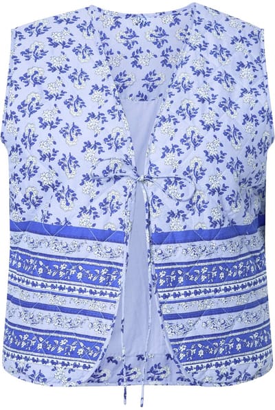 Ulla Popken - Dames - Doorgestikte bodywarmer bloemen strikbandje mouwloos - Lavendel - Maat 54+