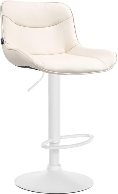 CLP Vonore Barkruk - Met rugleuning - Met voetensteun - Verstelbaar - Metalen frame - Kunstleer - wit/creme