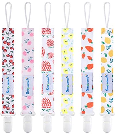 6 Stuks Fopspeenkettingclips voor Baby's - Lichte Fopspeenketting voor Pasgeborenen in Bloem- en Fruitdesign