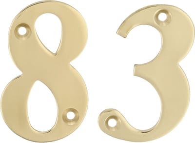 AMIG Huisnummer 83 - massief messing - 10cm - incl. bijpassende schroeven - gepolijst - goudkleur