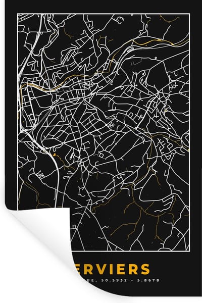 Muurstickers - Sticker Folie - Kaart - Verviers - Stadskaart - Plattegrond - Goud - 40x60 cm - Plakfolie - Muurstickers Kinderkamer - Zelfklevend Behang - Zelfklevend behangpapier - Stickerfolie