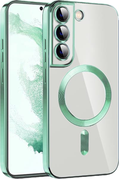 Hoesje geschikt voor Samsung Galaxy S22 - Techsuit Luxury Crystal Back Cover - Geschikt voor MagSafe - Transparant/Lichtgroen