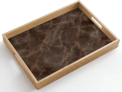 Dienblad hout 50x35 cm - Schootdienblad - Bruin marmer - Organisch - Natuursteen - Borrelplank rechthoek - Plateau dienbladen
