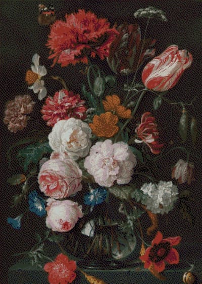 MyHobby Borduurpakket – Stilleven met Bloemen in een Glazen Vaas van Jan Davidsz. de Heem 50×70 cm - Aida borduurstof 5,5 kruisjes/cm (14 count) - Telpatroon - Borduurgaren - Borduurnaald - Handleiding - Voor Beginners & Gevorderden - Complete Set