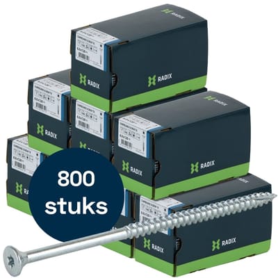 Radix Torx 25 Spaanplaatschroef - Platkop + Snijpunt - 6,0 x 120mm/70 - Verzinkt - Deeldraad (800 stuks) VOLLE DOOS!