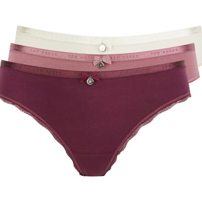 Ted Baker Harriot 3pk Plain Brief With Lace Trim Mauve Wine/ Wistful M Taglia: XL | Biancheria intima Outlet | Donna | Viola