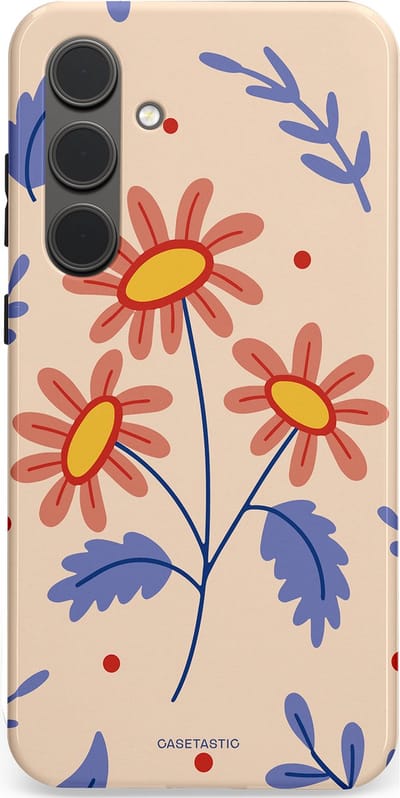 Casetastic hoesje geschikt voor Samsung Galaxy S24 Plus - Dubbellaagse bescherming - Perzikbloem trio - Fashion Case - Lavendel Perzik Zand