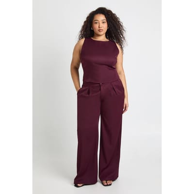 boohoo Dames Plus Geplisseerde Wijde Pijpen Broek | Pruim | Maat: 44