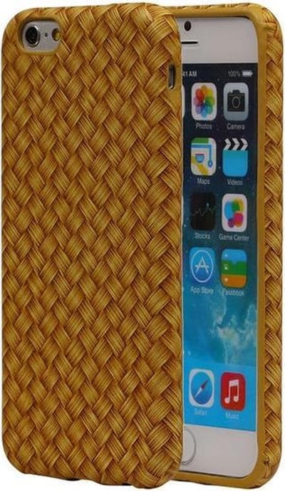 Goud Geweven Hout Design TPU Cover Case voor Apple iPhone 6/6S Hoesje