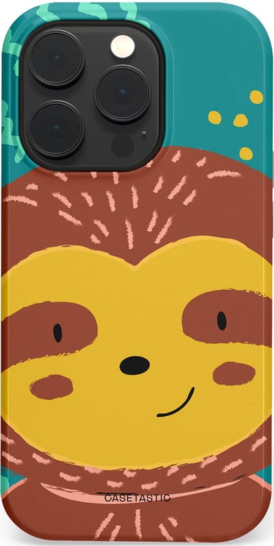 Casetastic hoesje geschikt voor Apple iPhone 14 Pro - MagSafe - Dubbellaagse bescherming - Vrolijke luiaard - Fashion Case - Terracotta Petrol Goud