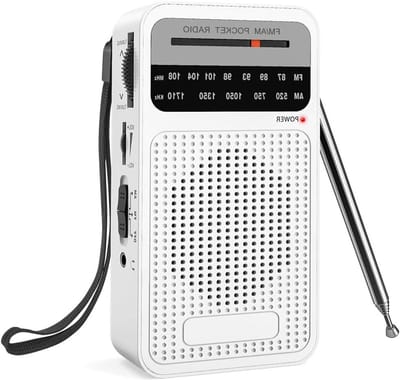 Draagbare AM FM Radio - Zakradio Transistorradio - Muziek Luisteren Buiten - Telescopische Antenne - Handformaat - Wit