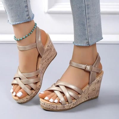 Chaussures pour femmes, sandales à boucle et bride, sandales à bout ouvert, décontractées, sandales compensées solides d'été pour femmes 40