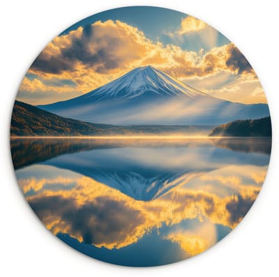 WallCircle® Wandcirkel 120x120 cm - Muurcirkel Berg - Rivier - Zonsondergang - Muurdecoratie woonkamer - Wanddecoratie slaapkamer - Kamer decoratie accessoires - Ronde schilderijen XXL