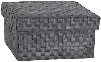 Opbergbox donkergrijs/dark grey met deksel – stevige kunststof mand – decoratieve opbergdoos voor woonkamer, slaapkamer en kantoor - Handed By Cube Basket large