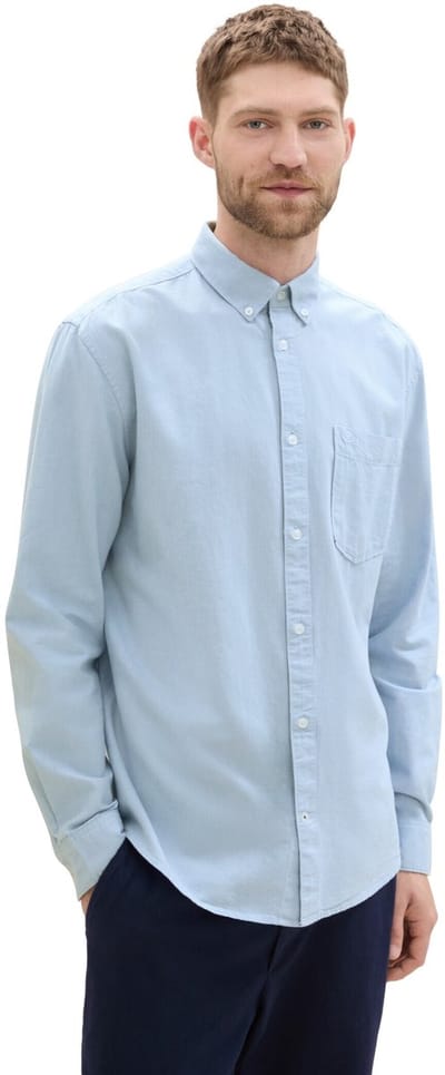 Tom Tailor - Overhemd met normale pasvorm en borstzak - Maat L - light blue chambray