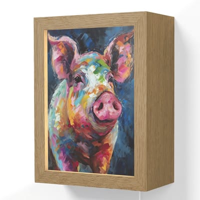 Wandlamp 15x20 cm - Oplaadbaar - Varken - Olieverf - Dieren - Kunst - Wandlampen binnen woonkamer - Slaapkamer lamp met kabel - Decoratieve nachtlamp - Vloerlamp snoer