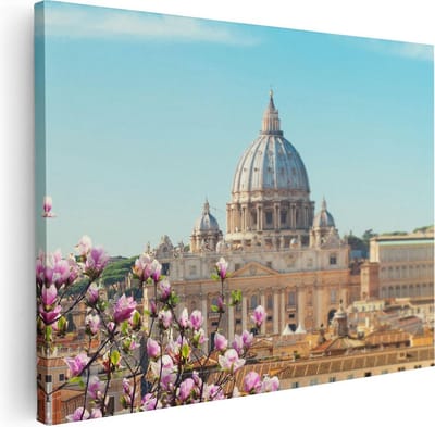 Artaza Canvas Schilderij Sint-Pietersbasiliek - 40x30 cm - Klein - Wanddecoratie Skyline - Muurdecoratie Christelijk - Schilderijen Op Canvas Bloesem