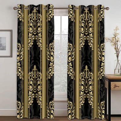 Zwarte Barok Luxe Designer Goud Merk Gordijn Gratis Verzending 2 Panelen Dunne Gordijnen voor Woonkamer Slaapkamer Raam Gordijn Decor 100W130H(CM)40x51in&Hook