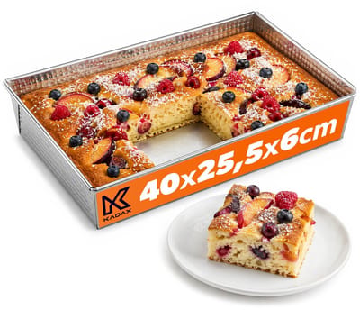 KADAX Rechthoekige bakvorm in 3 maten, met hoge metalen randen voor cake, toast, cheesecake, brownie, onderhoudsvriendelijk, warmteverdeling (40 x 25,5 cm, zilver)