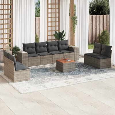 vidaXL - 9-delige - Loungeset - met - kussens - poly - rattan - grijs