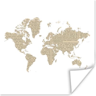 Poster 30x30 cm - Wereldkaart - Krant - Wit - Posters - Kamer decoratie - Wanddecoratie woonkamer - Muurdecoratie slaapkamer