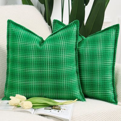 Set van 2 Woven Flange Buiten Kussenhoezen - Polyester Linnen Decoratief voor Tuinbank en Slaapkamer 40x40cm Groen