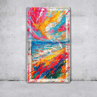 Canvas schilderij groot handgeschilderd horizongloed sfeervol warm – YS-Art Gallery – Sfeervol wanddecoratie voor woonkamer – Modern schilderij voor slaapkamer en hal