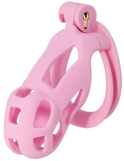 Hidden Desire - Kuisheidskooi - Penis Cage - P-Cage - Kunststof Kuisheidskooi - Chastity - Penis Kooi Roze - Kuisheidkooi met 4 Ringmaten - Penis Prison Cock Cage - Verkrijgbaar in 4 Lengtes - Male Chastity Cages - Maat M - 10 cm - Roze