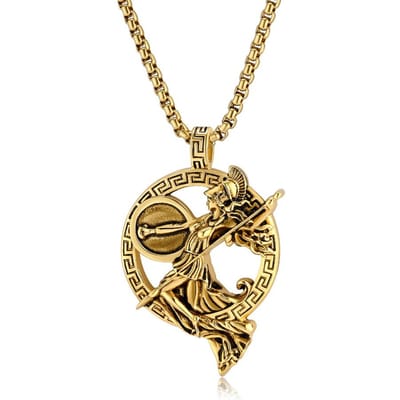 Collier en Acier Titane Déesse Grecque Personnalité Rétro Vente Chaude Guerrier Mythologique Romain beige