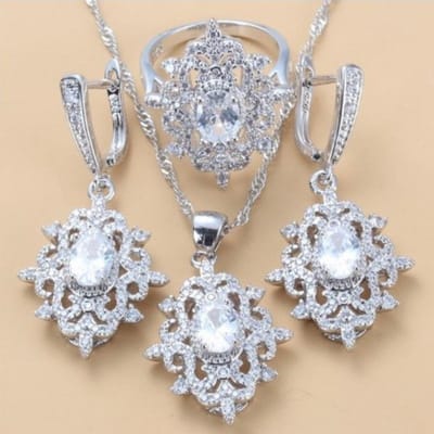 Edelsteen Set Sieraden Hanger Oorbellen Ketting Ring Dames Set 10# gray