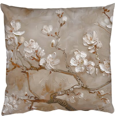 Sierkussens - Kussentjes Woonkamer - 50x50 cm - Bloemen - Modern - Beige - Wit - Bloesem