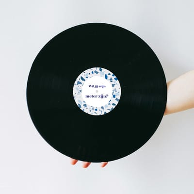 Vinylplaat - Lp - Vinyl plaat - Muziek cadeau - Meter vragen - Wil jij mijn meter zijn - Meter vragen cadeau - Blue terrazzo design