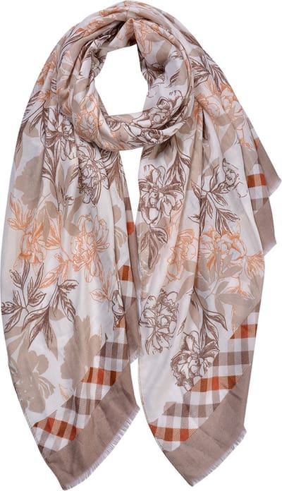 Clayre & Eef Sjaal Dames Print 80x180 cm Beige Synthetisch
