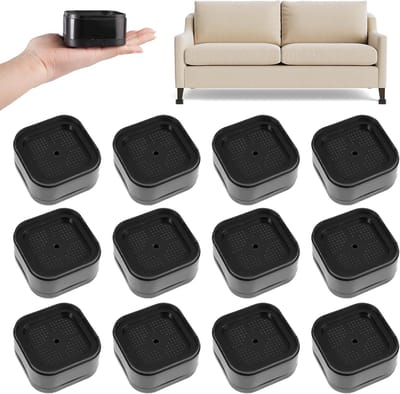 Meubelverhogers - 12 Stuks - Stapelbare Bedverhogers - Verstelbare Verhogingsblokken - Vierkante Tafelverhoger - Stoelverhoger - Tafelpoot verhoger - Voor banken, fauteuils, stoelen, bureaus - 3.5 cm - Zwart