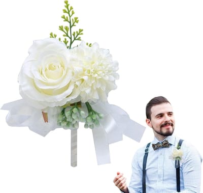 Bruiloft Corsage - Bloem Speld - Feestelijke Aankleding - Zijde Bloem Realistisch - 8.99 x 8 x 5.31 cm - Wit