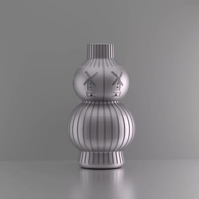 3d-gezellig Julia met molen - Vaas - Zilver - Maat 25 cm - Kunststof - Modern - Bloemenvaas -100% gerecycled PLA (bioplastic)