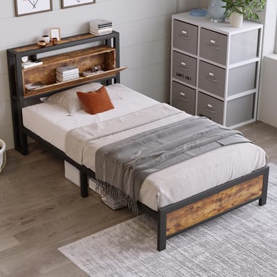 STILVORA Metalen Eenpersoonsbed 90x200 cm - Bedbodem Met Opbergruimte En Lattenbodem - Metaal - Natuurlijk (Geen Matras)