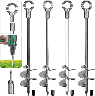 18" volledig gelaste grondankers - schroef - bredere spiraalvormige aarde anker - schommel set - 4 stuks - stacaravan ankers - windbestendige trampoline - windankers - grondankers - voor schuren