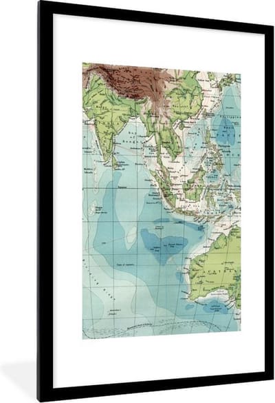 Poster in lijst - Fotolijst 80x120 cm - Posters - Wereldkaart - Antiek - Indonesië - Posterlijst zwart - Decoratie - Wanddecoratie woonkamer - Muurdecoratie slaapkamer