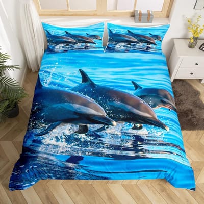 Blauwe Dolfijn Beddengoed Collectie Dekbed Queen Full Size Oceaan Dieren Beddengoed Voor Jongens Kinderen Tiener Jongen Beddengoed Met Kussenslopen 3 Stuks EU SK(260x220cm)