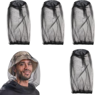 Mosquito Net Hoofdbescherming voor Buiten - 4 Stuks Insectenwerend Hoofdnets voor Kamperen, Reizen en Outdoor Activiteiten - Super Fijn Net, Zwart