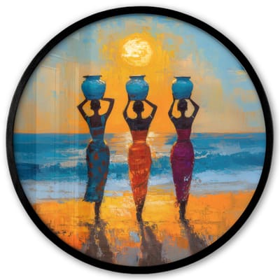 Poster in lijst Rond - Fotolijst 40x40 cm - Posters - Vrouwen - Strand - Zondsondergang - Ronde posterlijst zwart - Decoratie - Wanddecoratie woonkamer - Muurdecoratie slaapkamer
