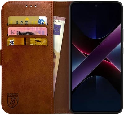Rosso Element Geschikt voor Xiaomi Poco X7 | Wallet Book Case | Portemonnee Hoesje | 3 Pasjes | Magneetsluiting | Stand Functie | Bruin