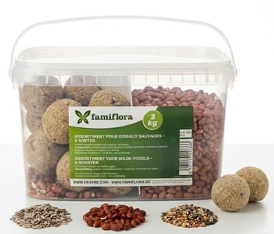 Famiflora Assortiment voor Wilde Vogels - 3KG - 4 Soorten Voer - Mixpakket - Groot 3KG voordeelpakket - 4 verschillende voersoorten - Direct klaar om te serveren
