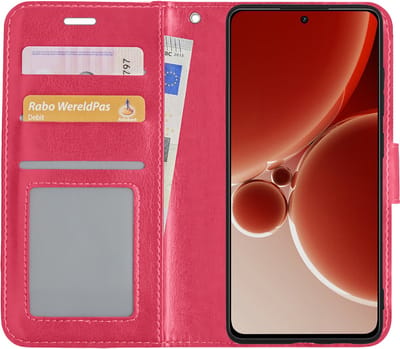 Hoesje - Met Pasjeshouder - Geschikt voor OnePlus Nord 3 - Luxe Bookcase Portemonee - Flip Case - Kunstleer Book Case - Flipcase - Book Cover - Walletcase - Portemonneehoes - Donkerroze