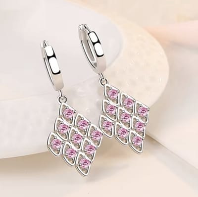 N3 Collecties Mode 925 sterling zilver Roze zirkoon geometrische oorbellen voor dames